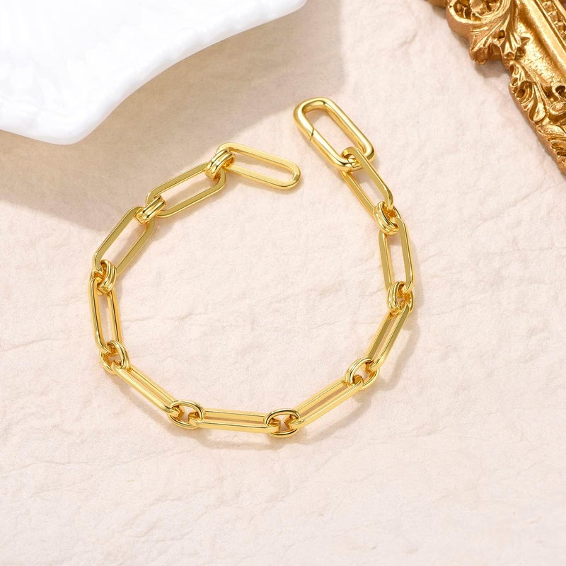 FRUMOS Dainty Layering Bracelets for Women 18 k Gold Plated Fashion Adjustable Chunky Cuban Paperclip Link Chain Bracelets Jewelry for Women Gift - Image 2